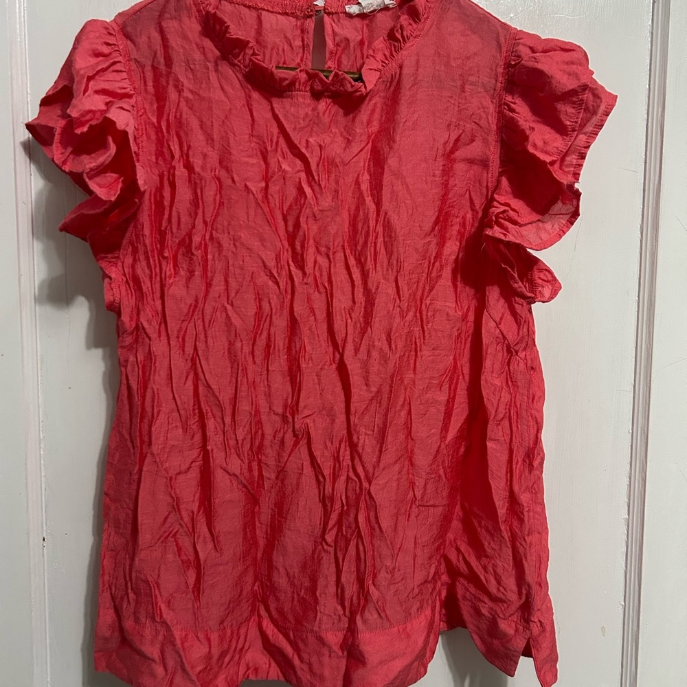 Annie Red Flutter Sleeve Blouse with Peter Pan Collar